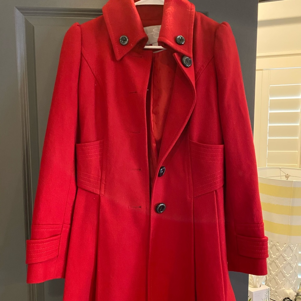 Jessica Simpson red pea coat